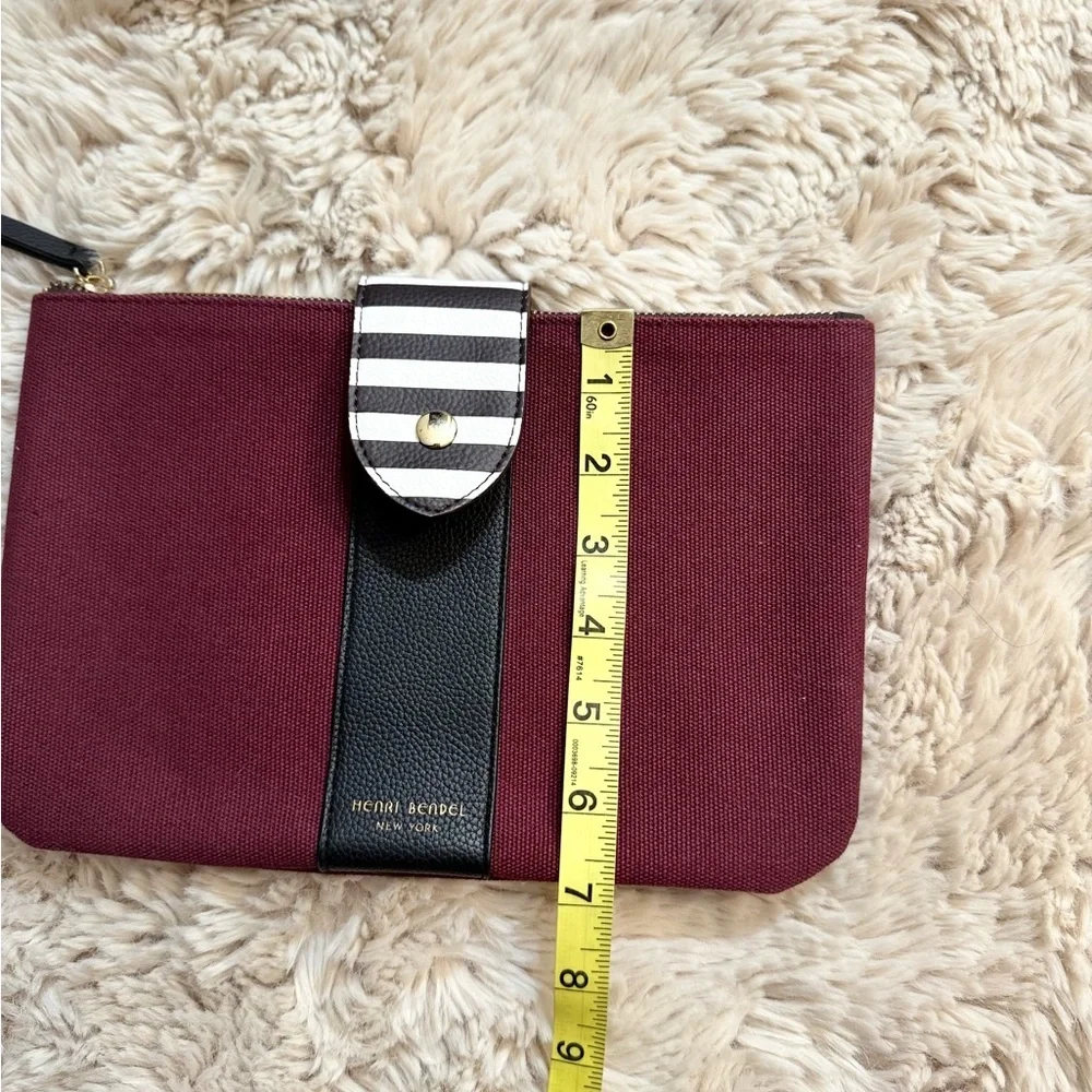 Henri Bendel Iconic Maroon Black White Zip Closure Cosmetic Bag or Small Clutch